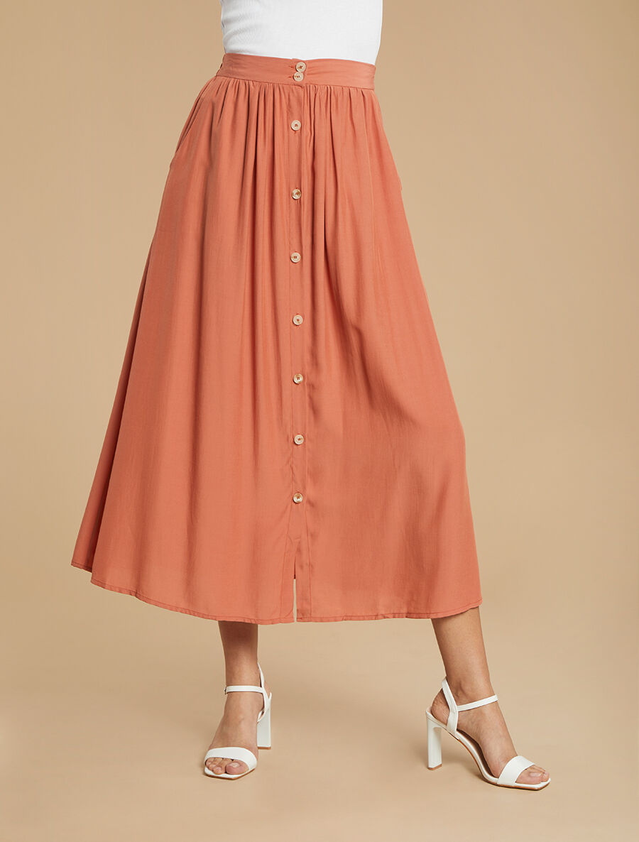 Jupe longue évasée et boutonnée - Orange - 4