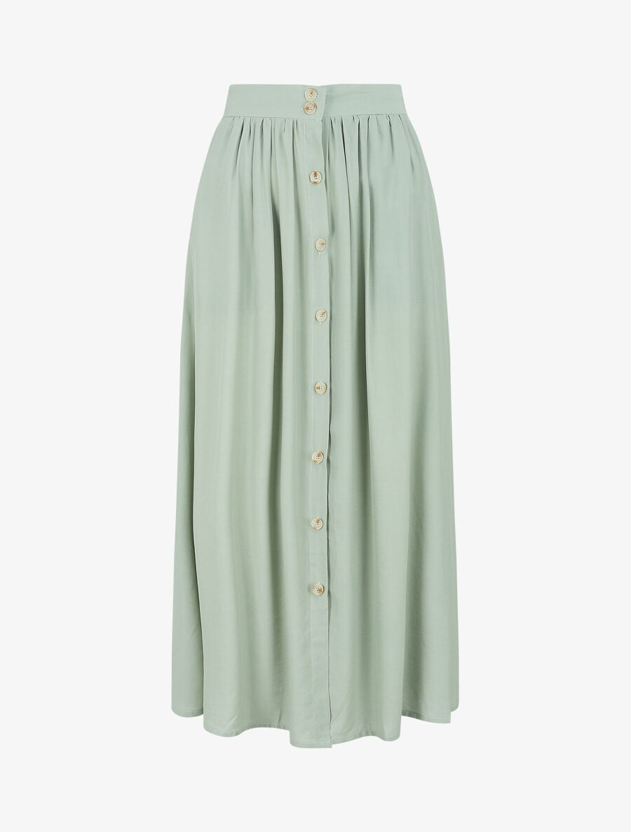 Jupe longue évasée et boutonnée - Vert - 1