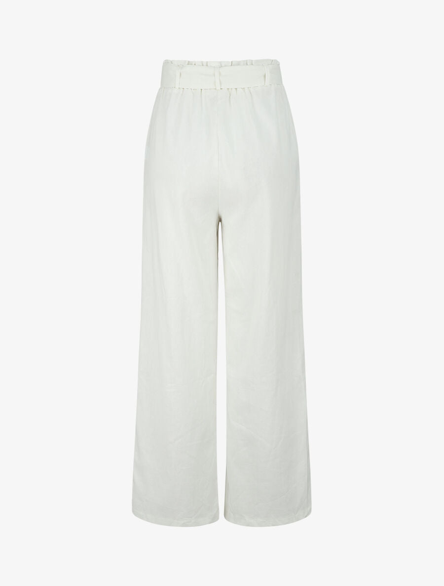 Pantalon paperbag en lin - Blanc - 2
