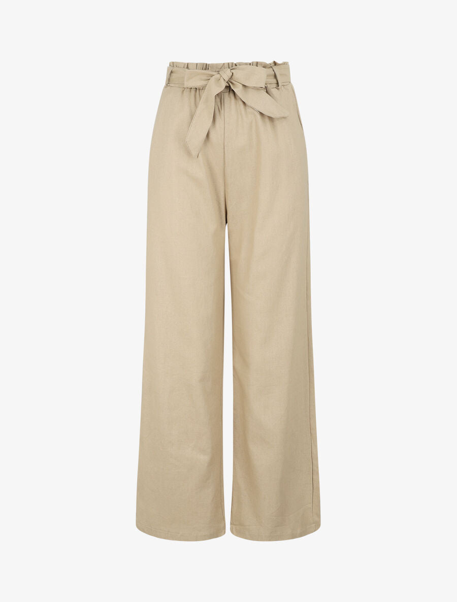 Pantalon paperbag en lin - Beige - 4