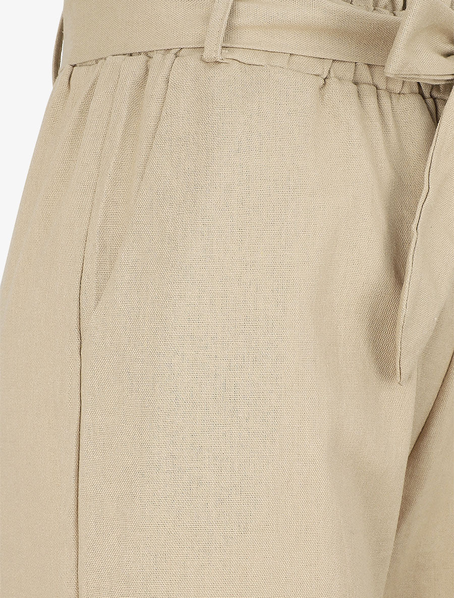 Pantalon paperbag en lin - Beige - 3