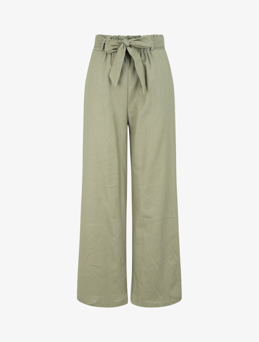 Pantalon paperbag en lin - Kaki - 4
