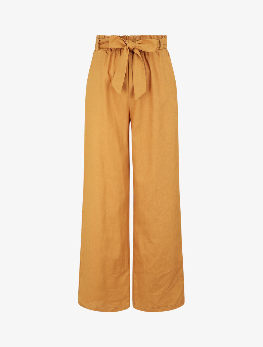 Pantalon paperbag en lin - Moutarde - 1