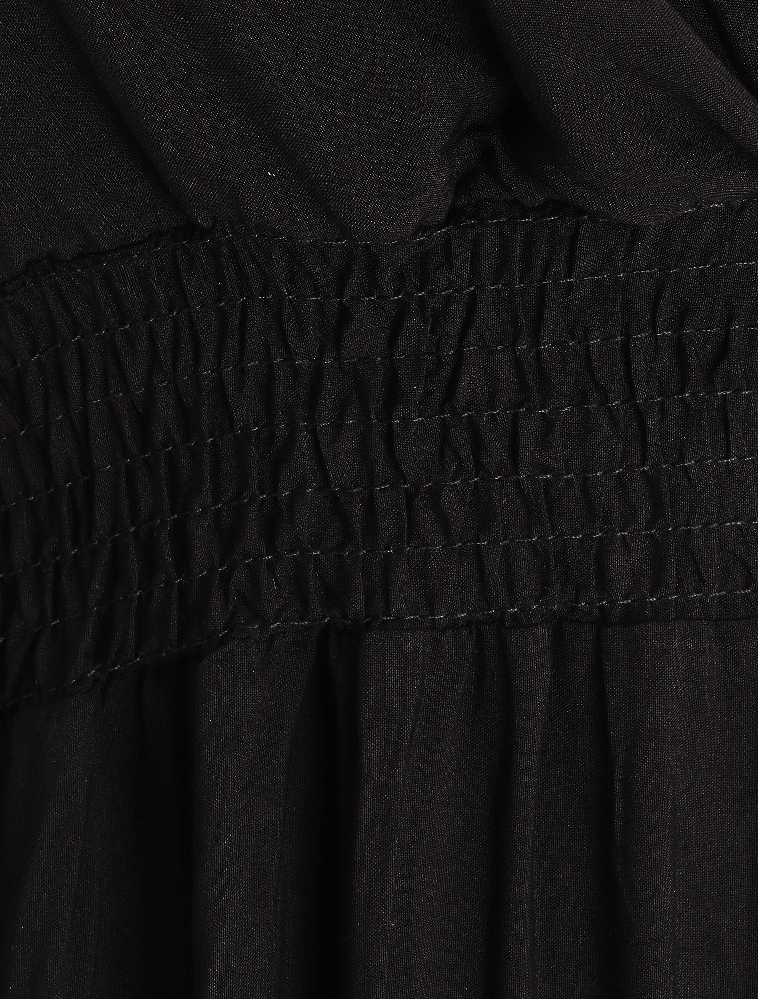 Robe longue unie à taille et dos élastiqués - Noir - 3