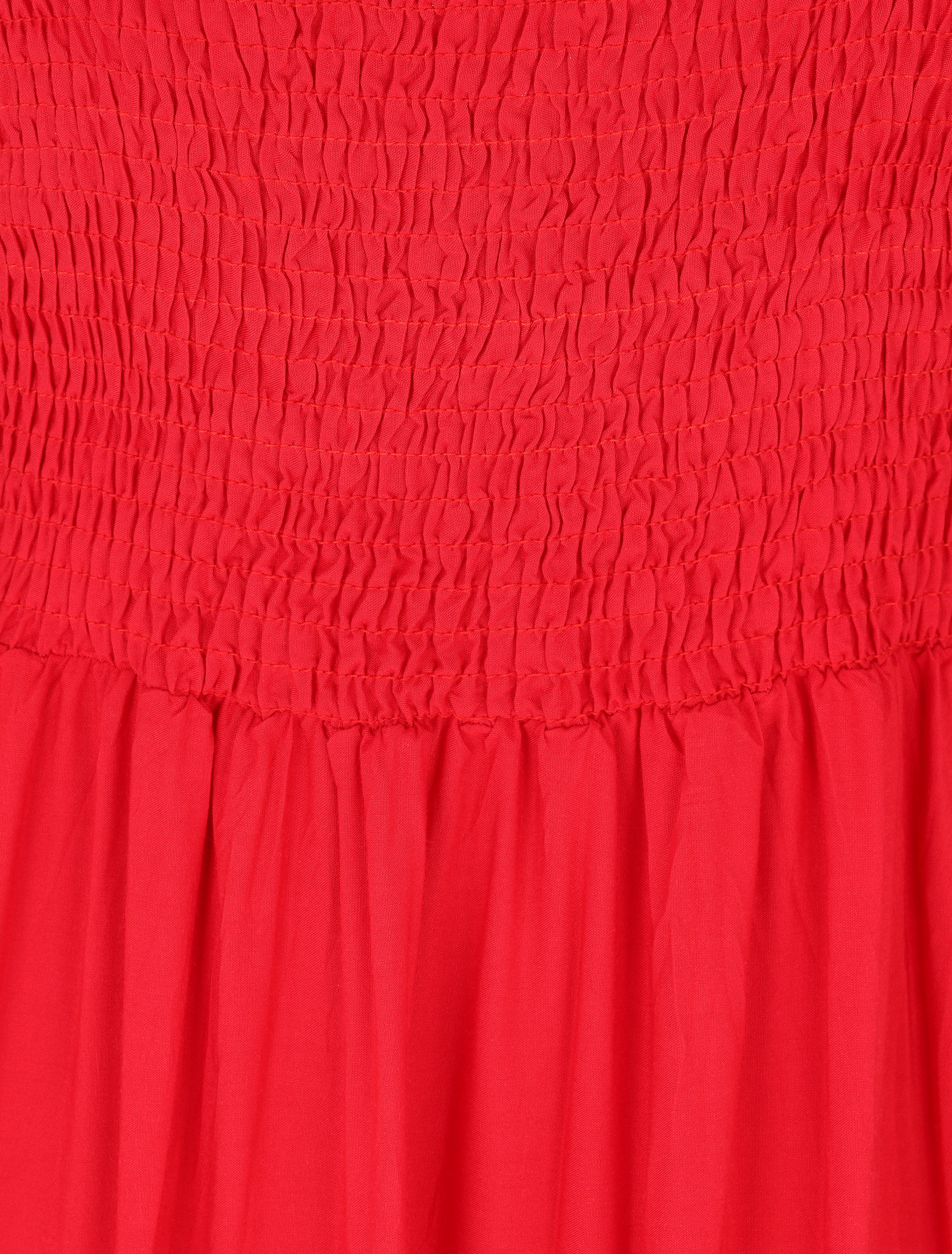 Robe longue unie à taille et dos élastiqués - Rouge - 3