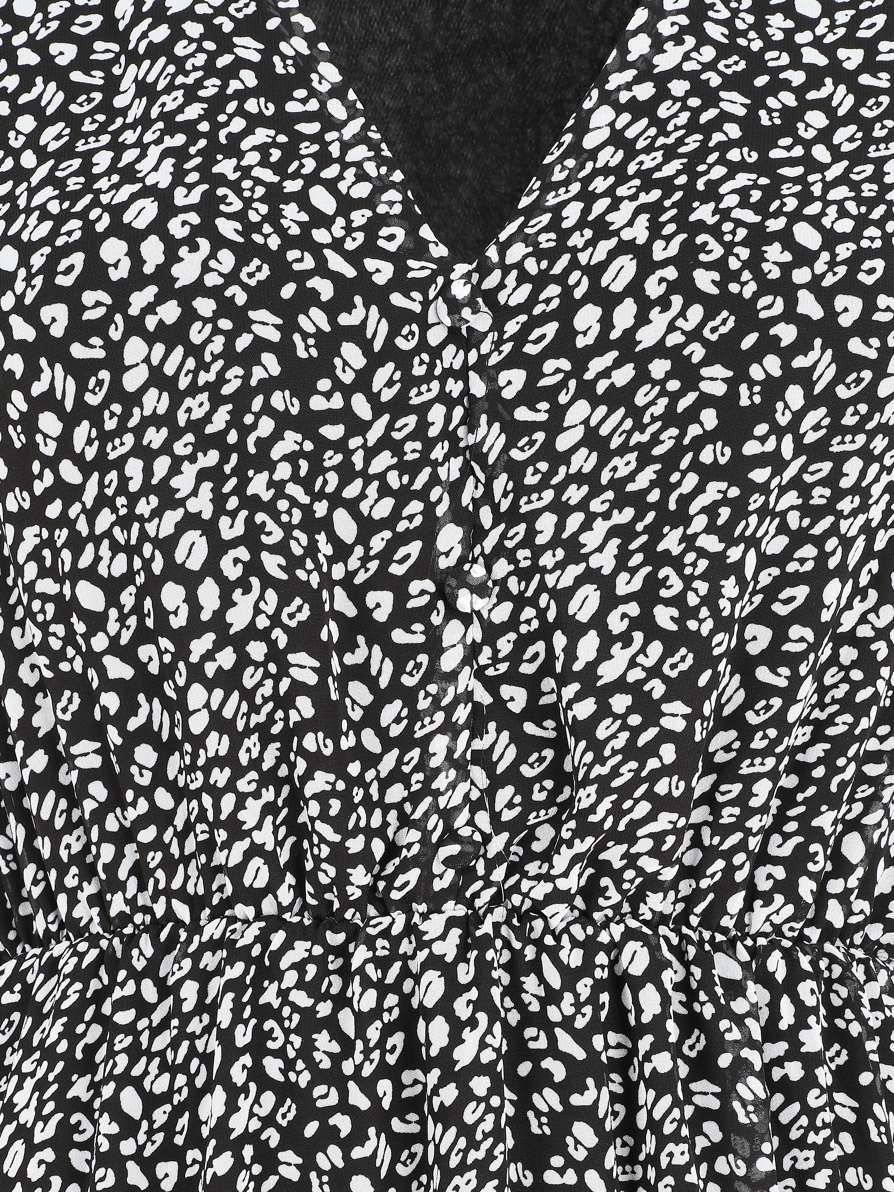 Robe longue col V imprimé léopard - Noir - 3