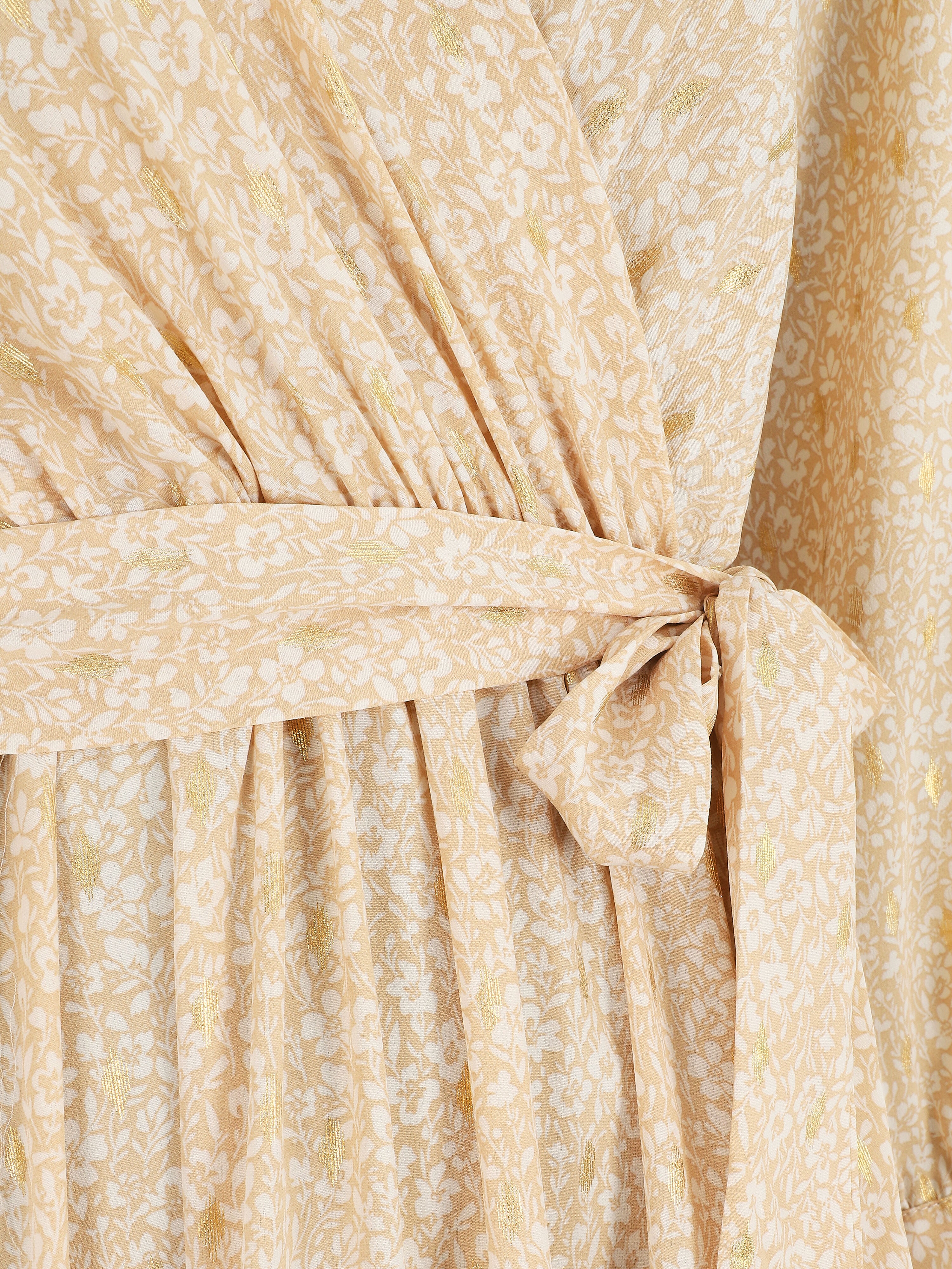 Robe mi-longue à petites fleurs - Beige - 3