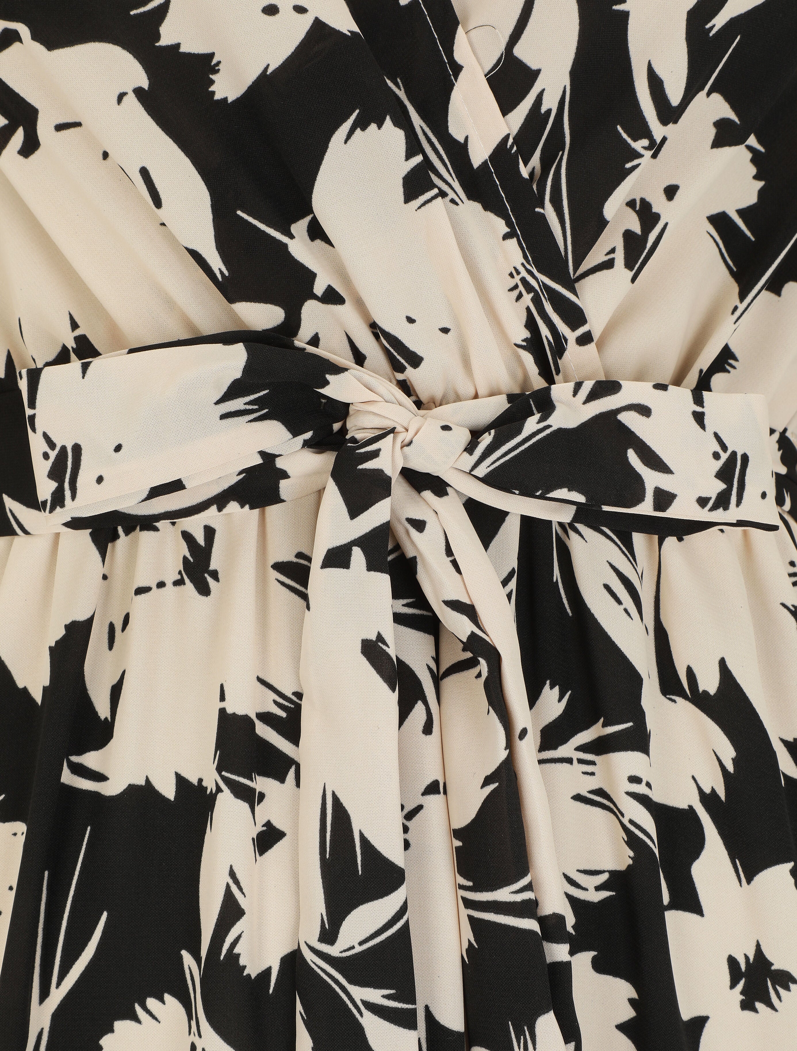 Robe longue imprimé fleurs abstraites - Noir/beige - 3