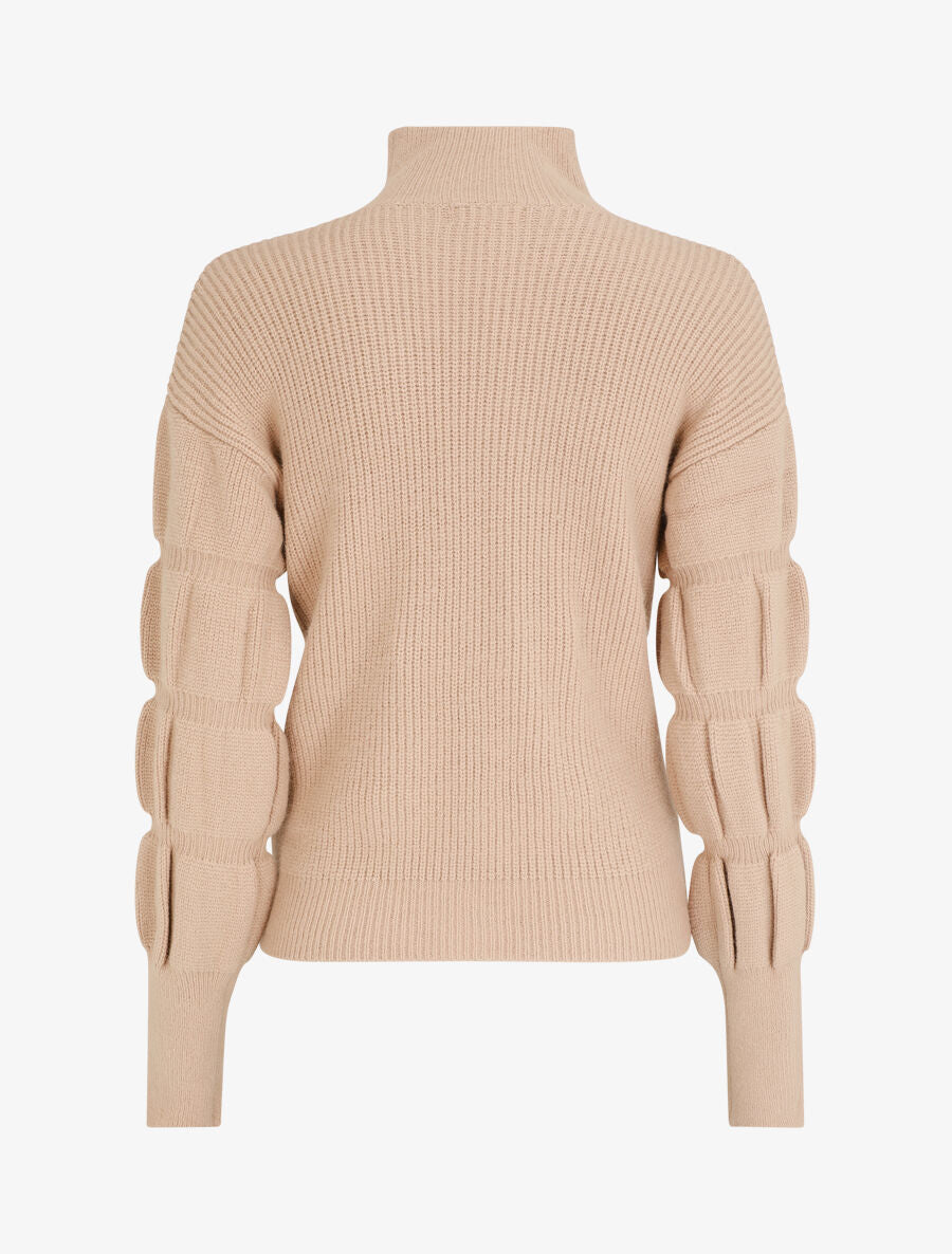 Pull en laine mélangée à manches élastiquées - Beige - 2