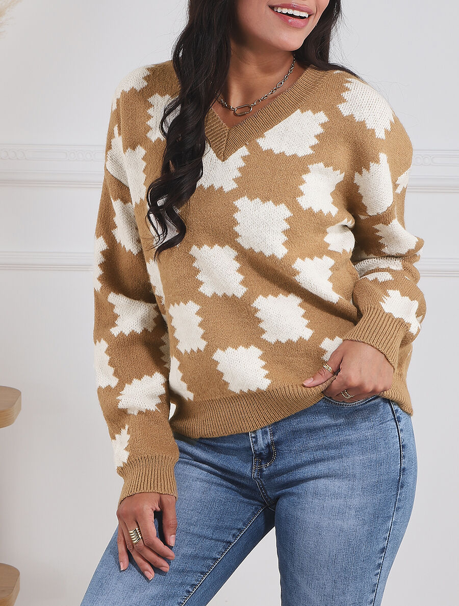 Pull en laine mélangée à motif graphique - Camel - 4