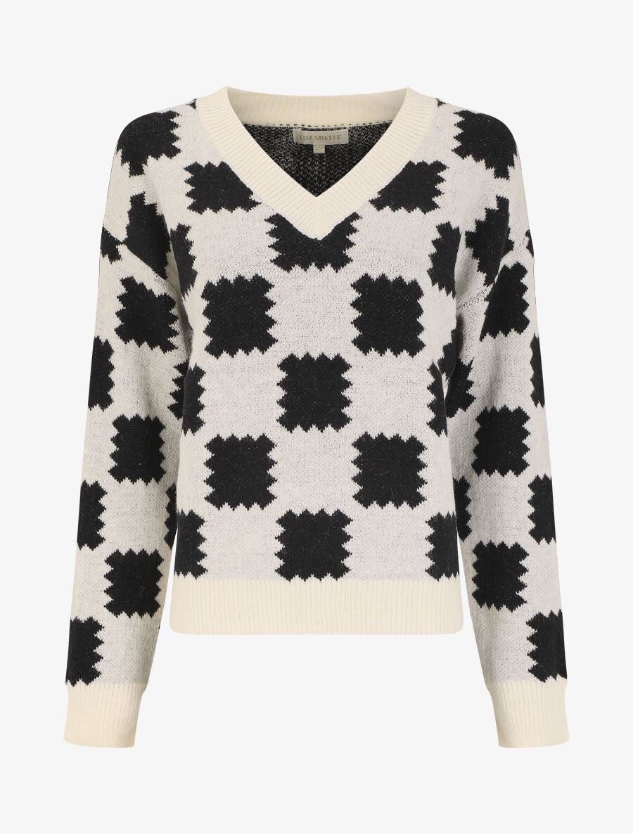 Pull en laine mélangée à motif graphique - Blanc - 1