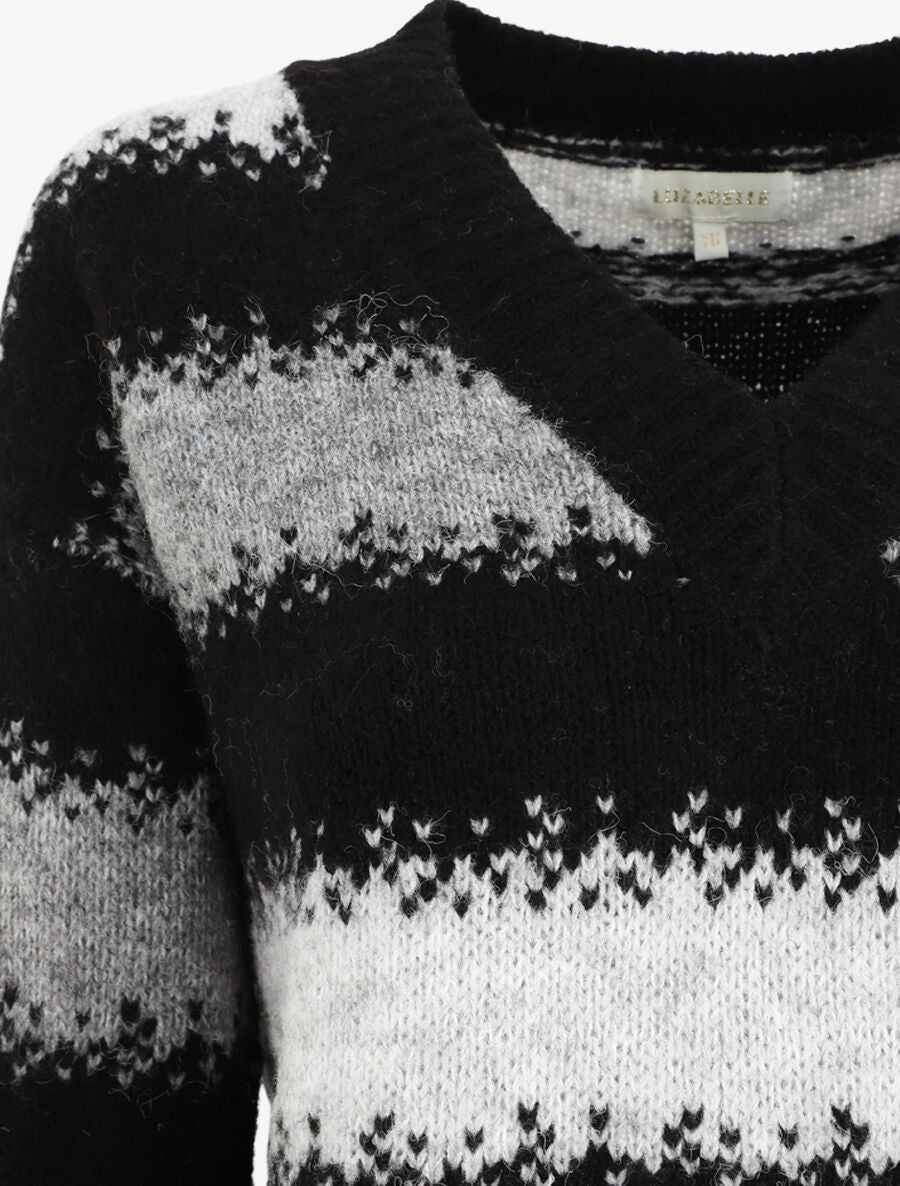 Pull en laine mélangé à motif rayé - Noir - 3