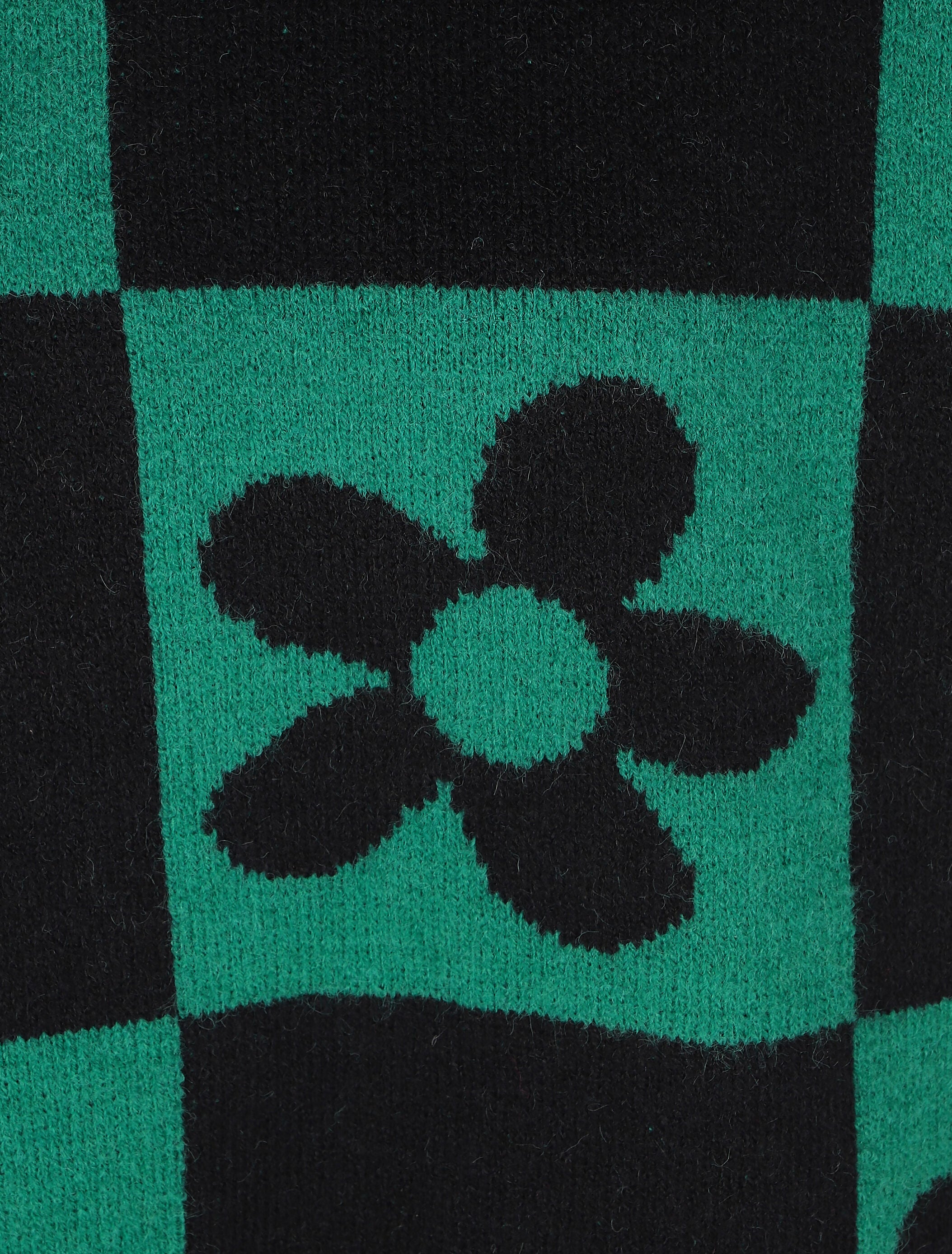Pull droit à motif fleurs et damier - Noir/vert - 3