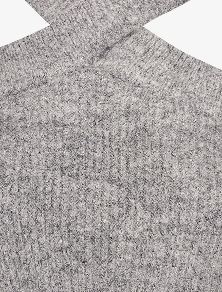 Pull uni à épaule ajourée - Gris - 3