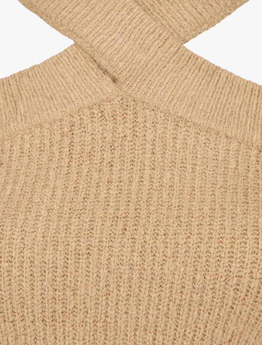 Pull uni à épaule ajourée - Camel - 3