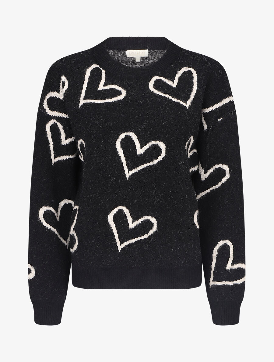 Pull droit à motif coeur - Noir - 5