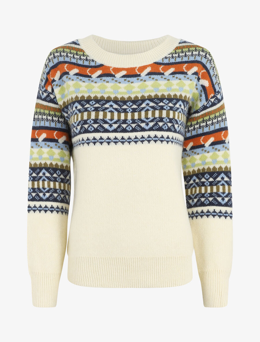 Pull col rond à motif fantaisie - Blanc - 4