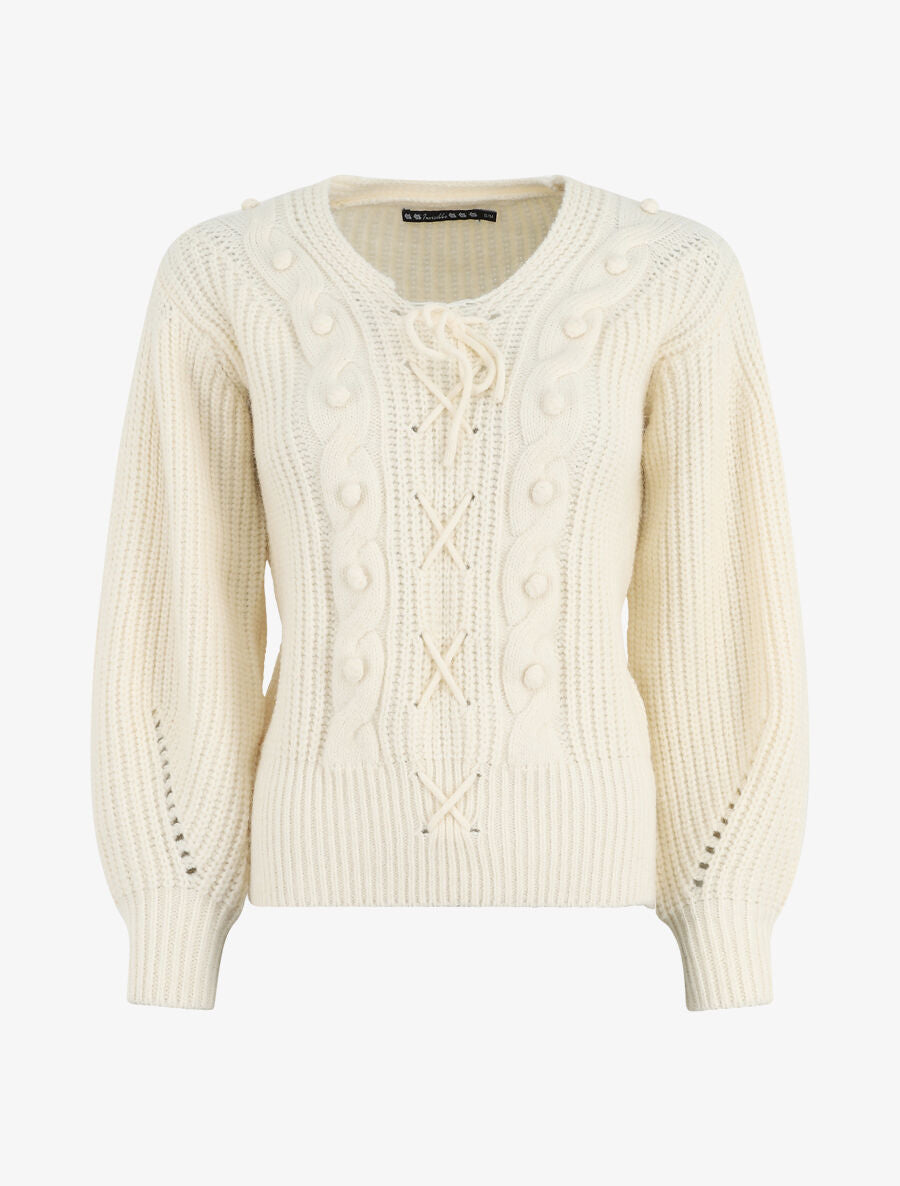 Pull corseté à manches bouffantes - Blanc - 1