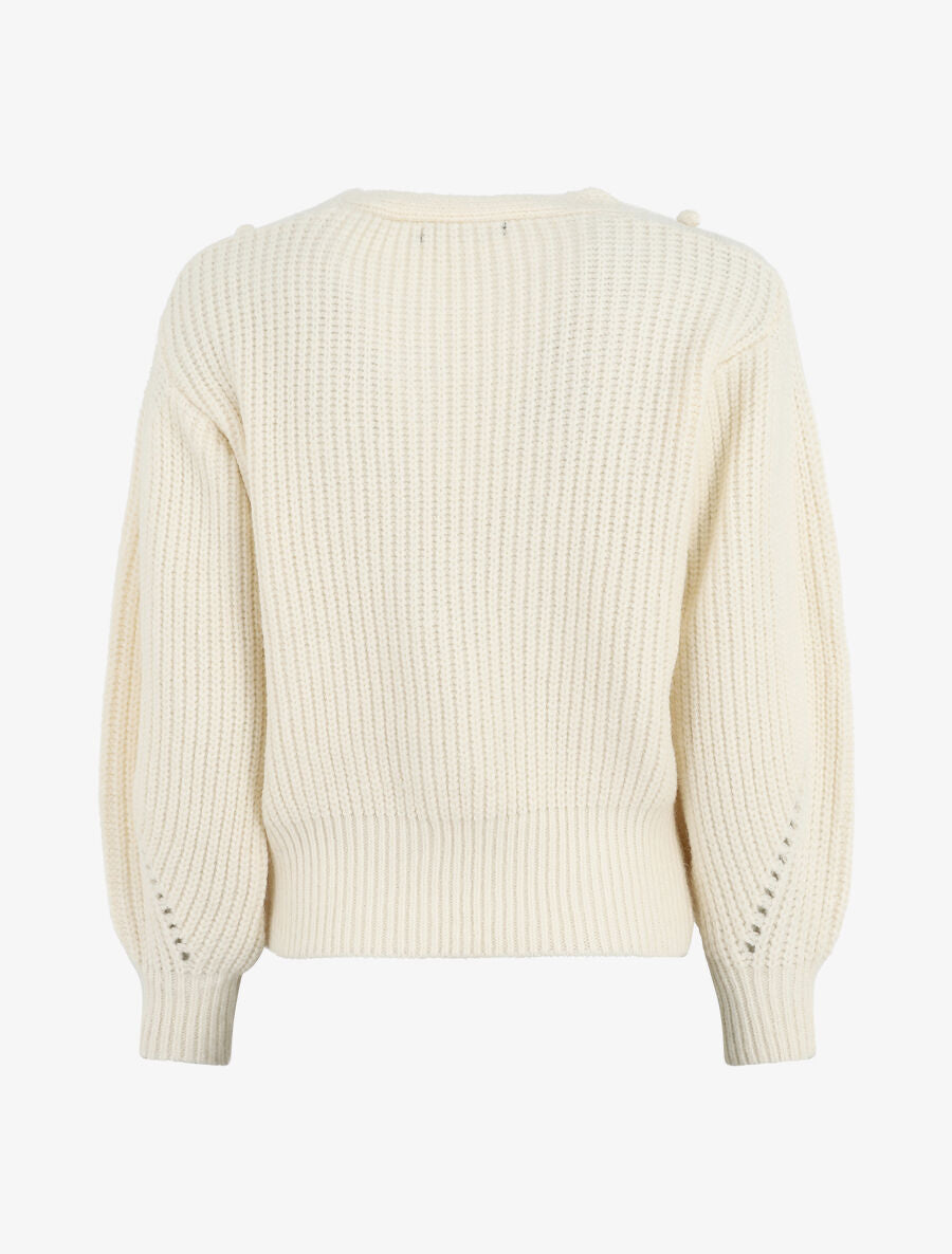 Pull corseté à manches bouffantes - Blanc - 2