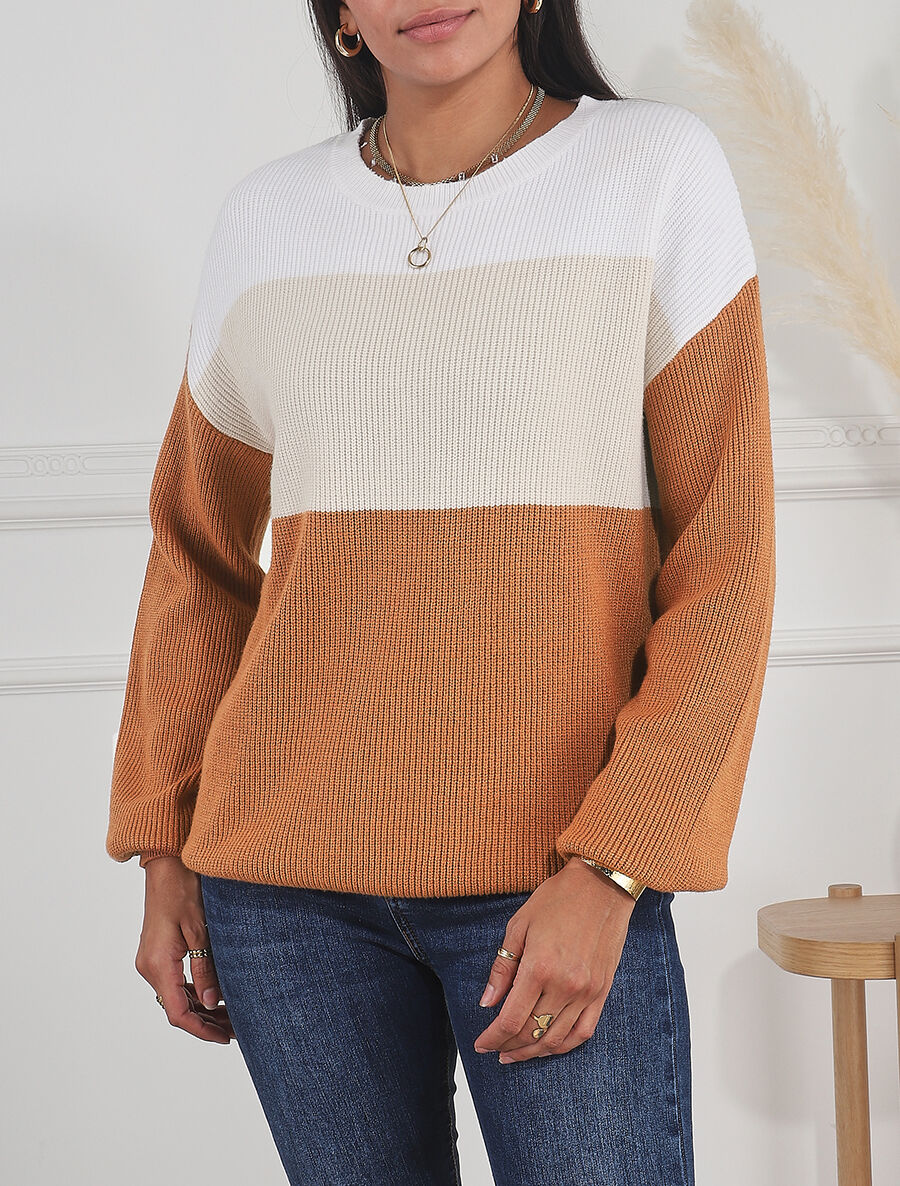 Pull oversize grandes rayures - Beige/camel - 4