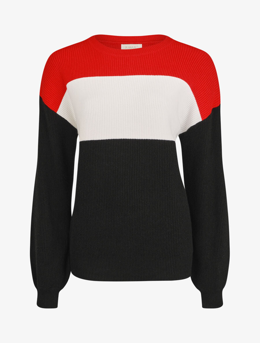 Pull oversize grandes rayures - Rouge/noir - 1