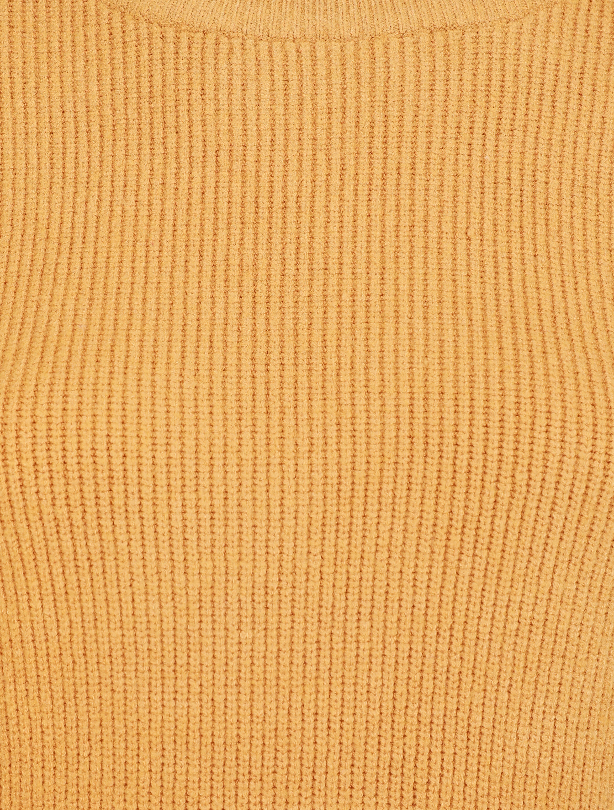 Pull droit côtelé en laine mélangée - Moutarde - 3