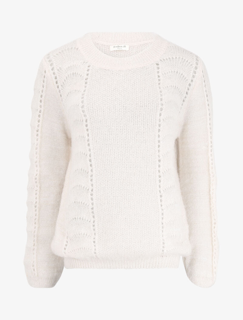 Pull en maille duveteuse ajourée et irisée - Blanc - 2