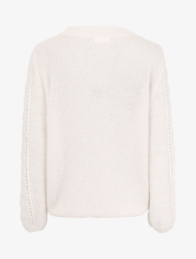 Pull en maille duveteuse ajourée et irisée - Blanc - 3