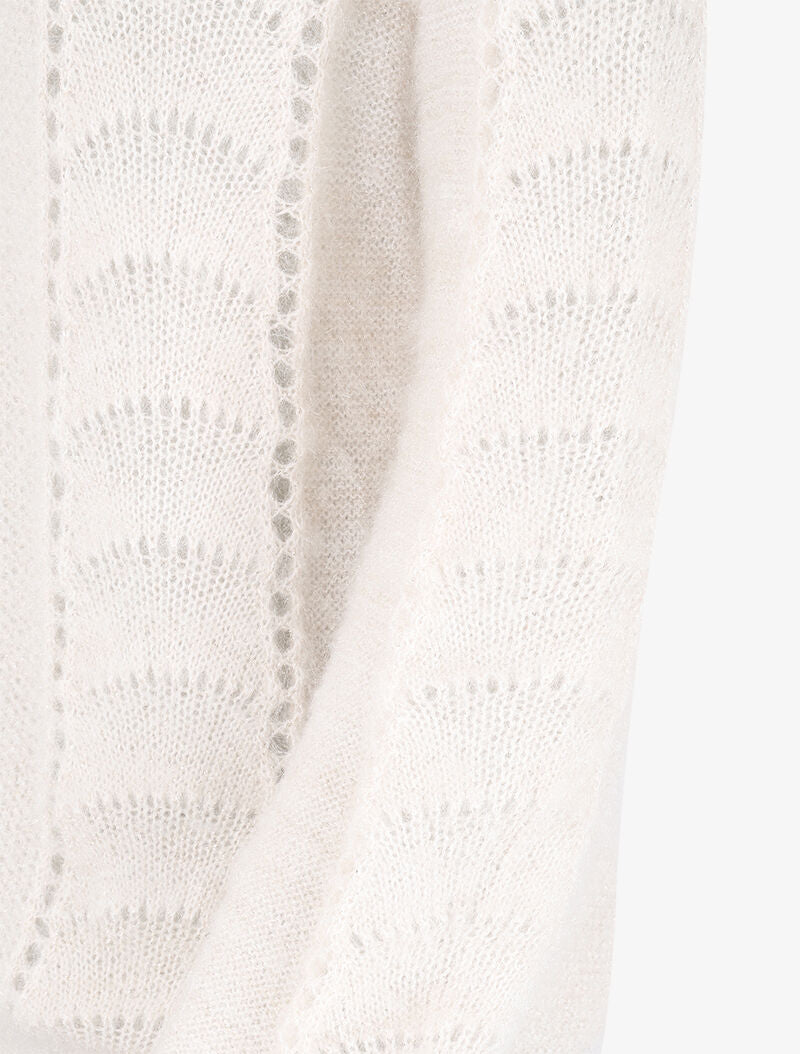 Pull en maille duveteuse ajourée et irisée - Blanc - 4