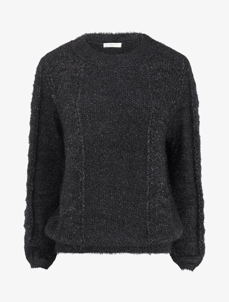 Pull en maille duveteuse ajourée et irisée - Noir - 4