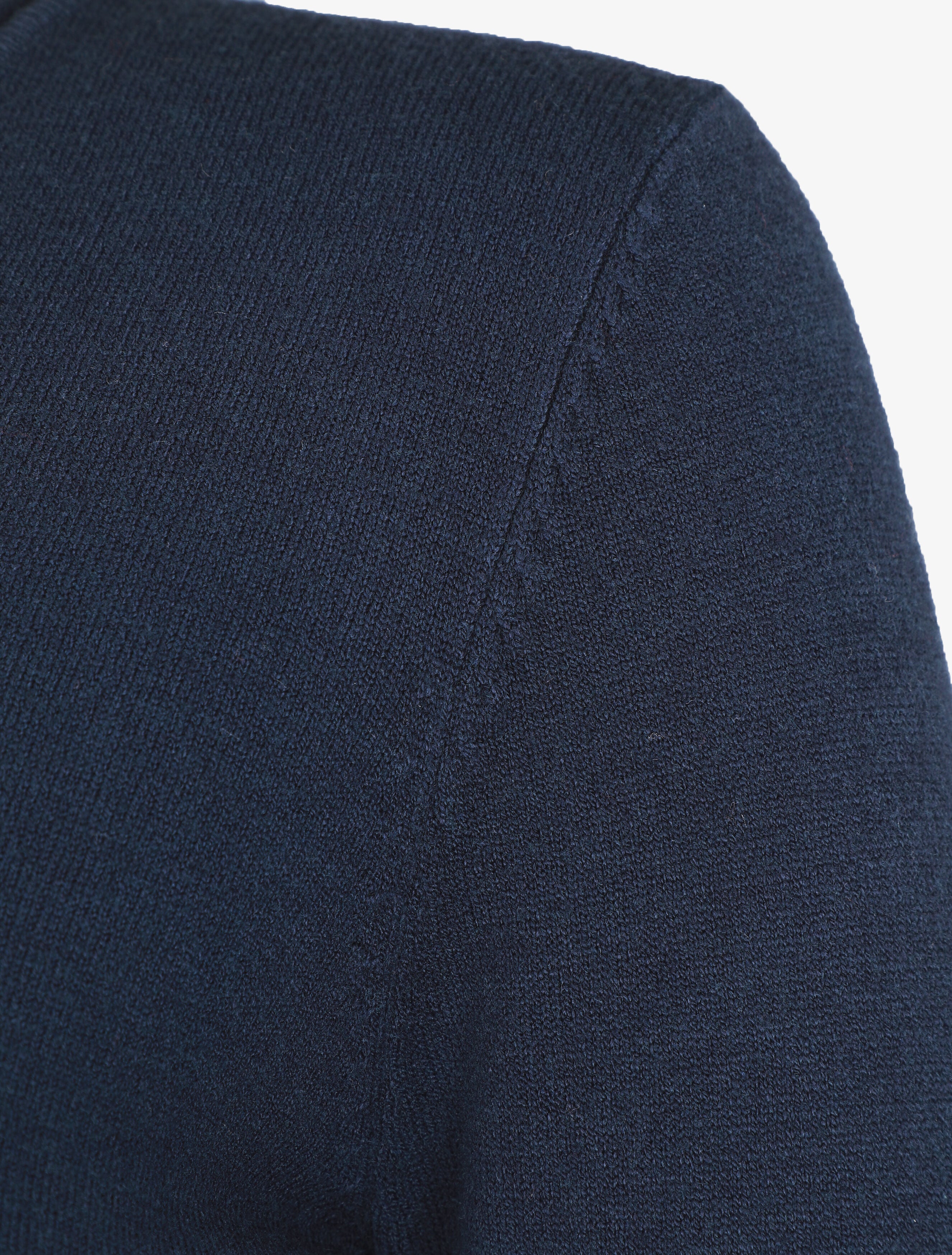 Pull fin en laine mélangée à col V - Marine - 3