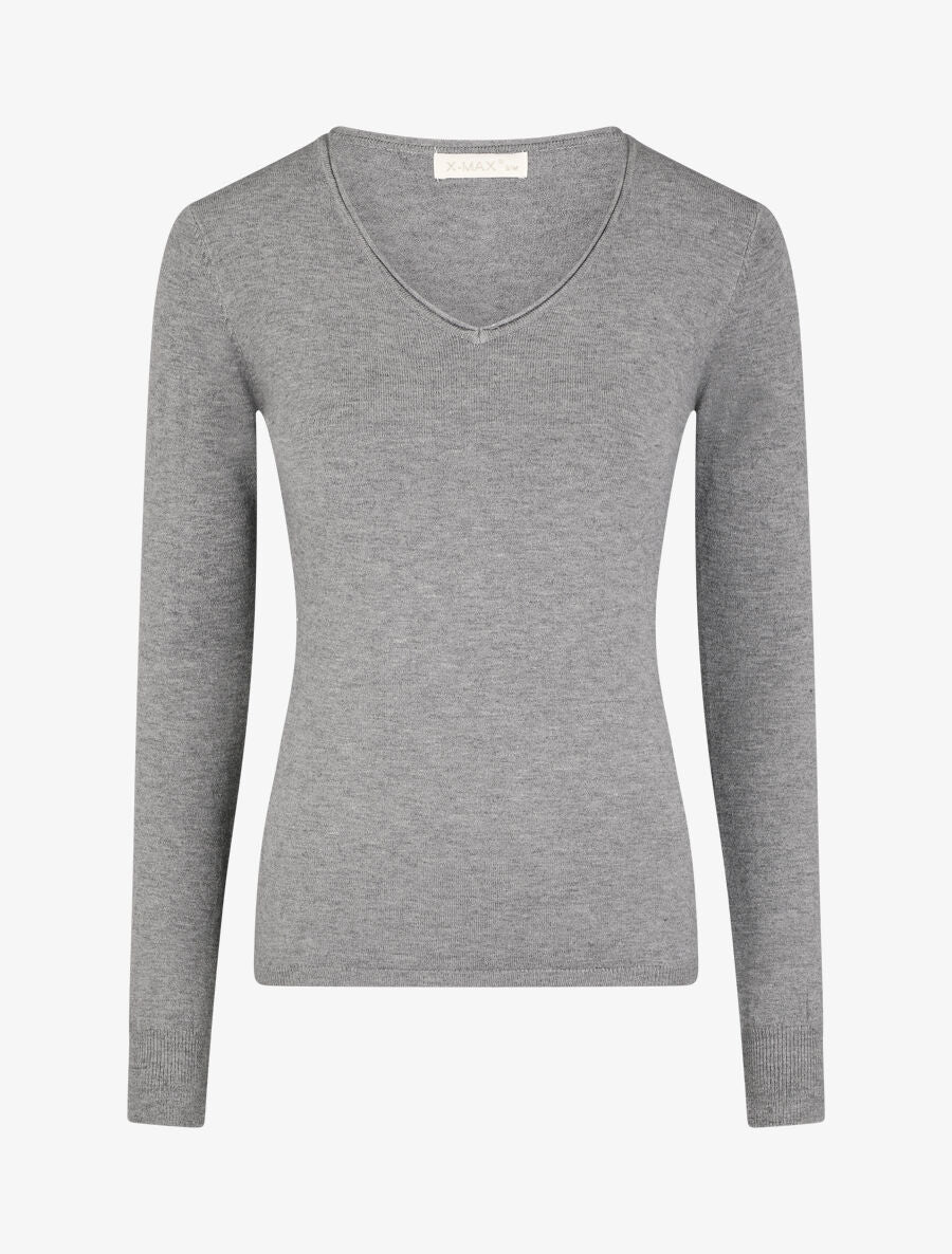Pull fin en laine mélangée à col V - Gris - 5