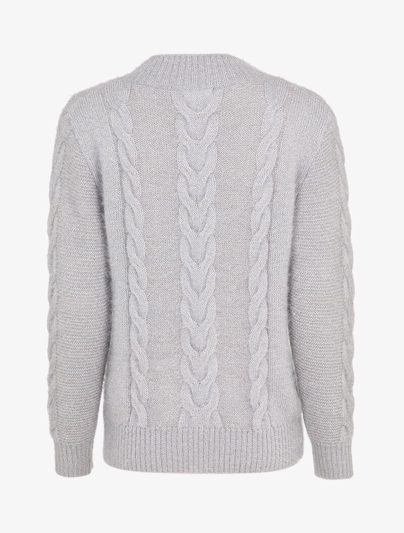 Pull en maille duveteuse tressée - Gris clair - 2