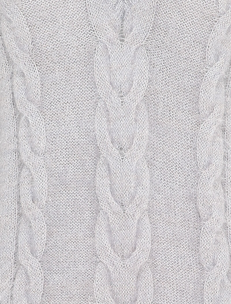 Pull en maille duveteuse tressée - Gris clair - 3