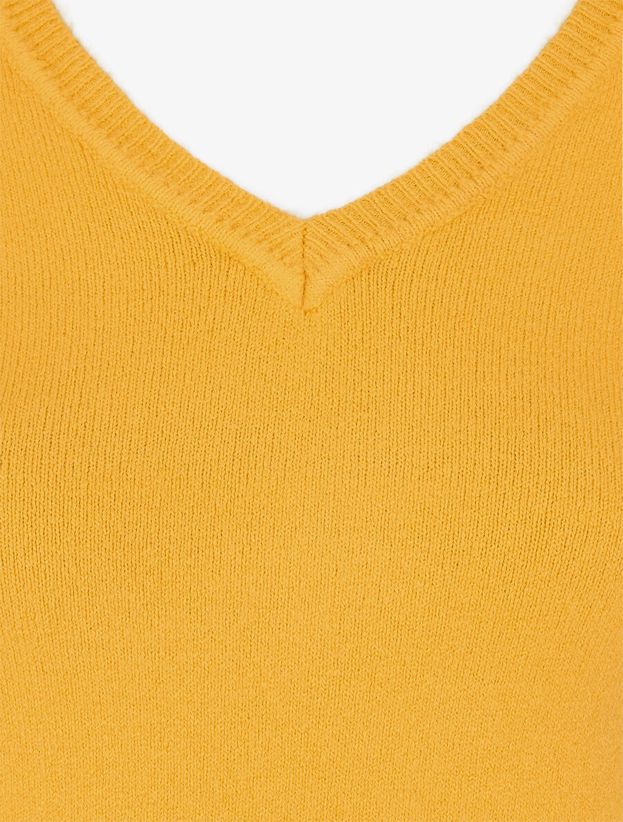 Pull en laine mélangée à col V - Jaune - 3