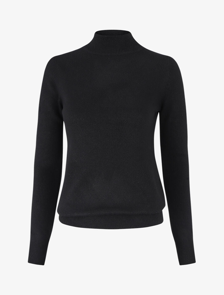 Pull col montant en laine mélangée - Noir - 1