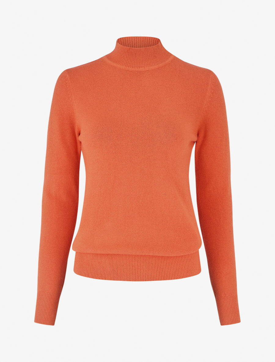 Pull col montant en laine mélangée - Corail - 1