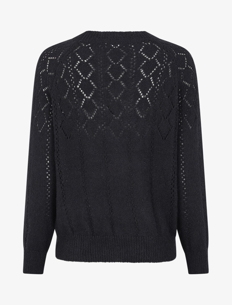 Pull à col rond en maille ajourée - Noir - 2