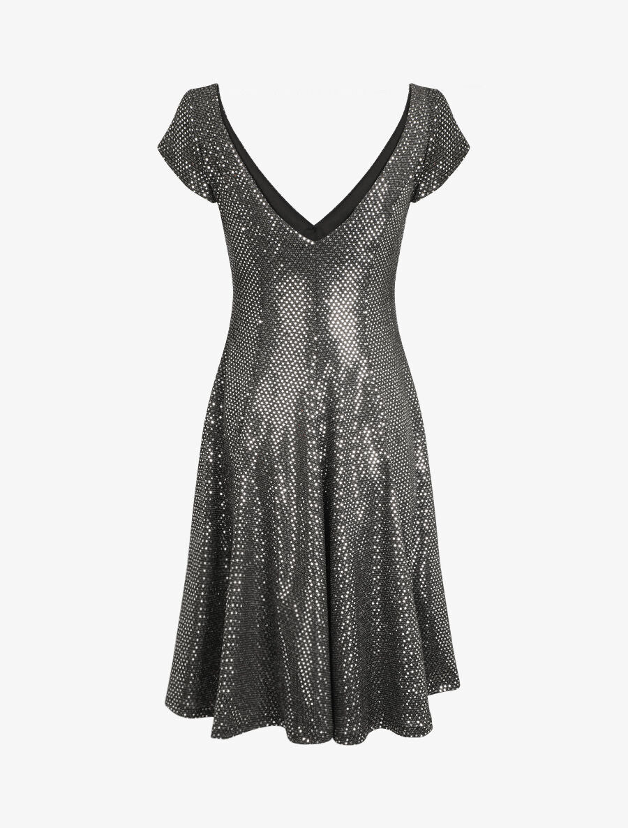 Robe patineuse pailletée à col V - Argent - 2