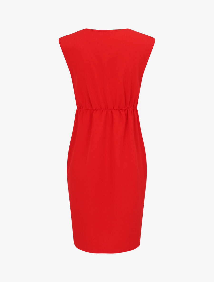 Robe droite effet drapé à col V - Rouge - 2