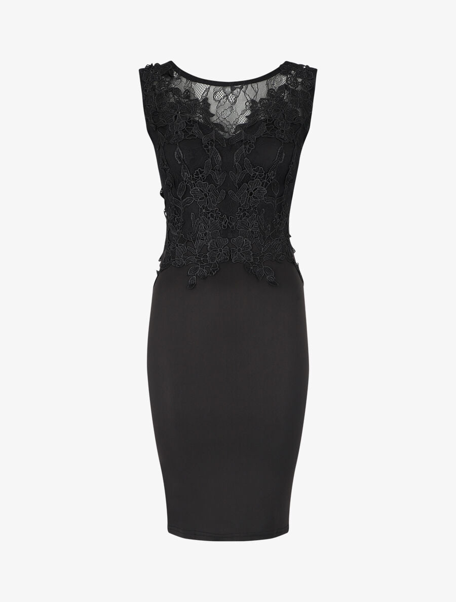 Robe moulante à buste en dentelle - Noir - 4