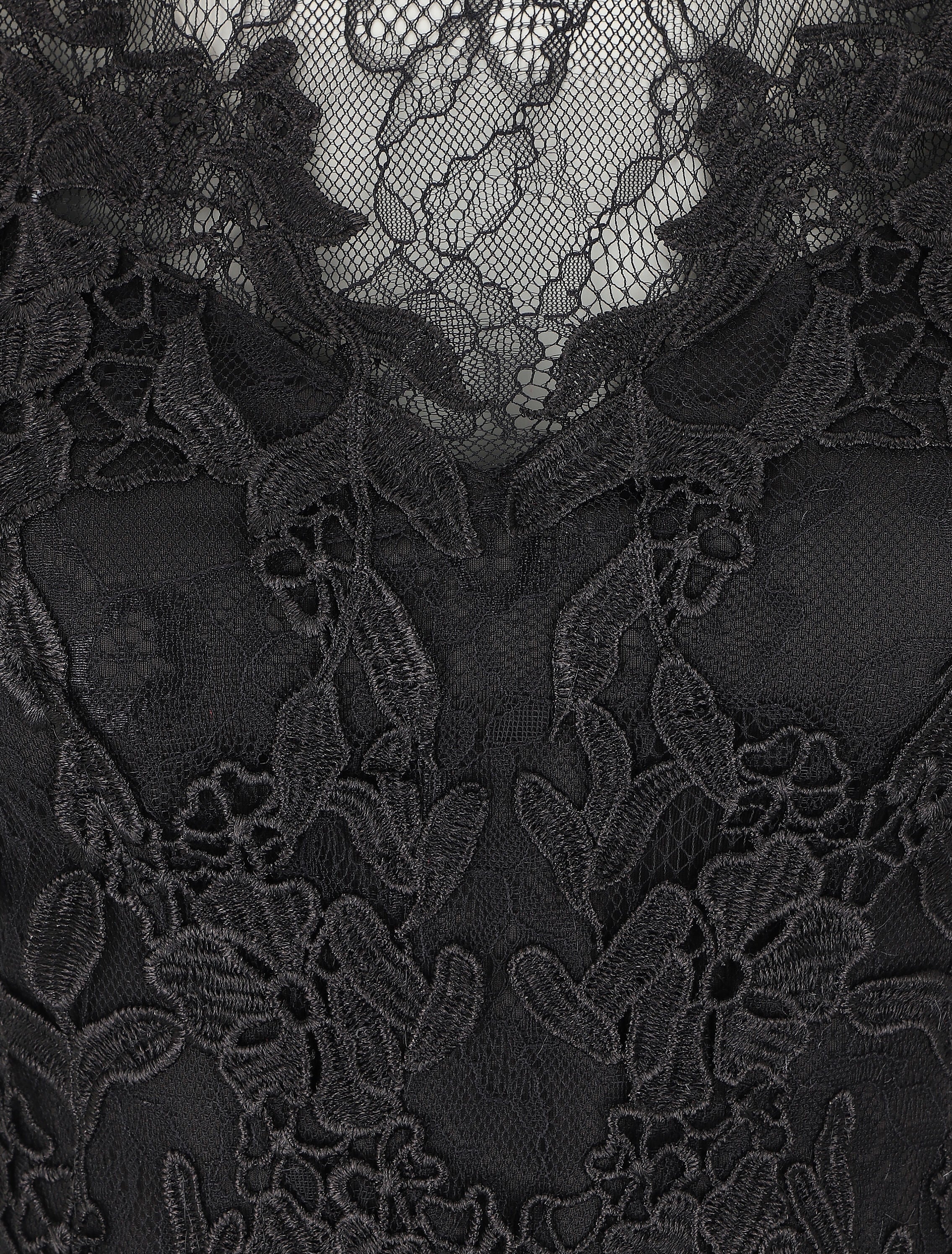 Robe moulante à buste en dentelle - Noir - 3