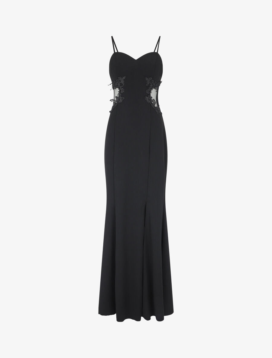 Robe longue fendue et ajourée - Noir - 1
