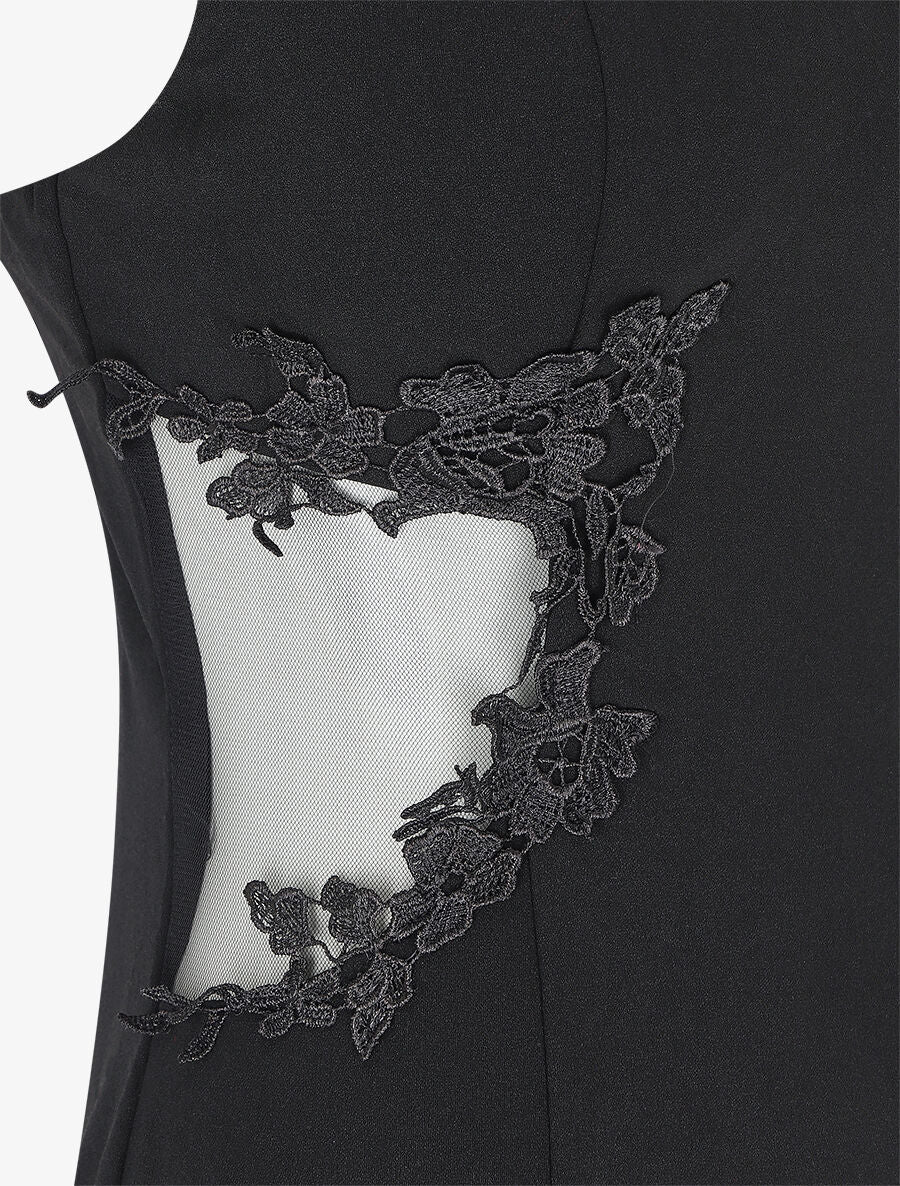 Robe longue fendue et ajourée - Noir - 3