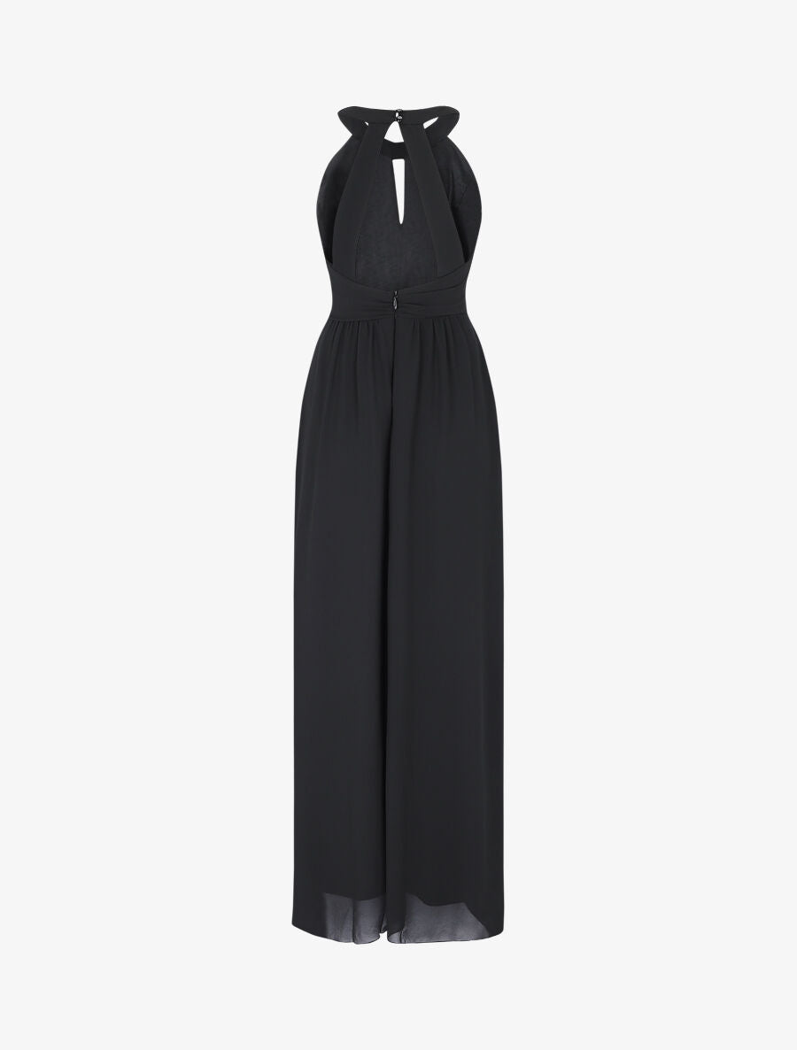 Robe longue à col américain orné de strass - Noir - 2