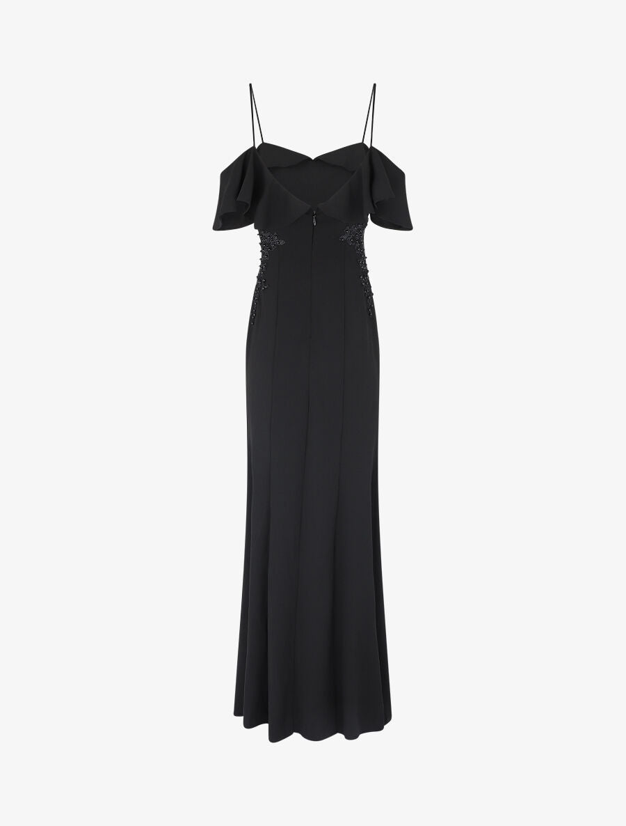 Robe longue à col V volanté - Noir - 2
