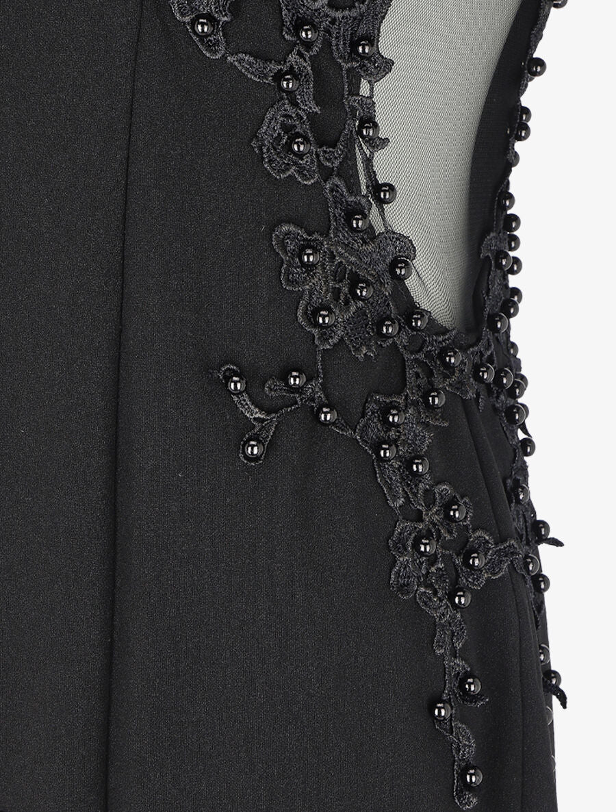 Robe longue à col V volanté - Noir - 3