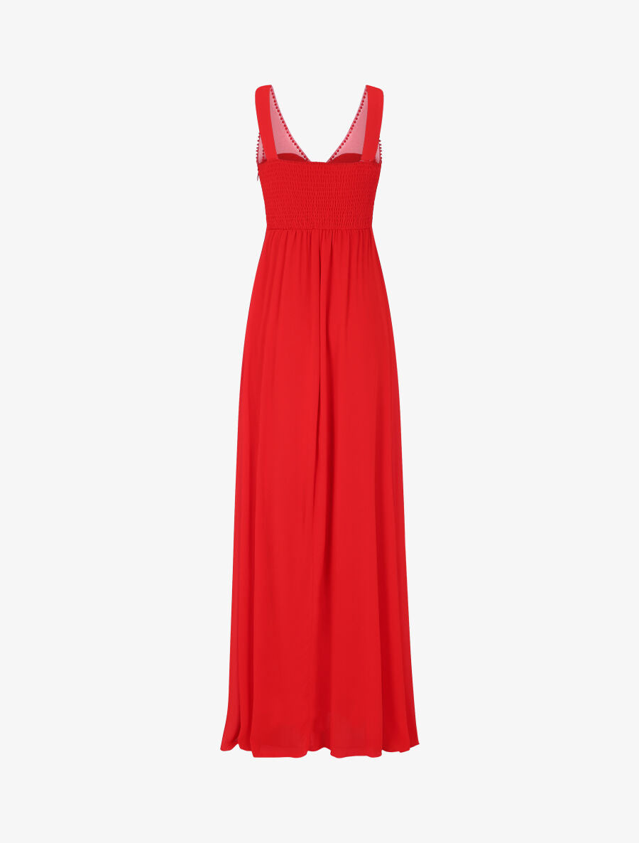 Robe longue à décolleté plissé - Rouge - 2