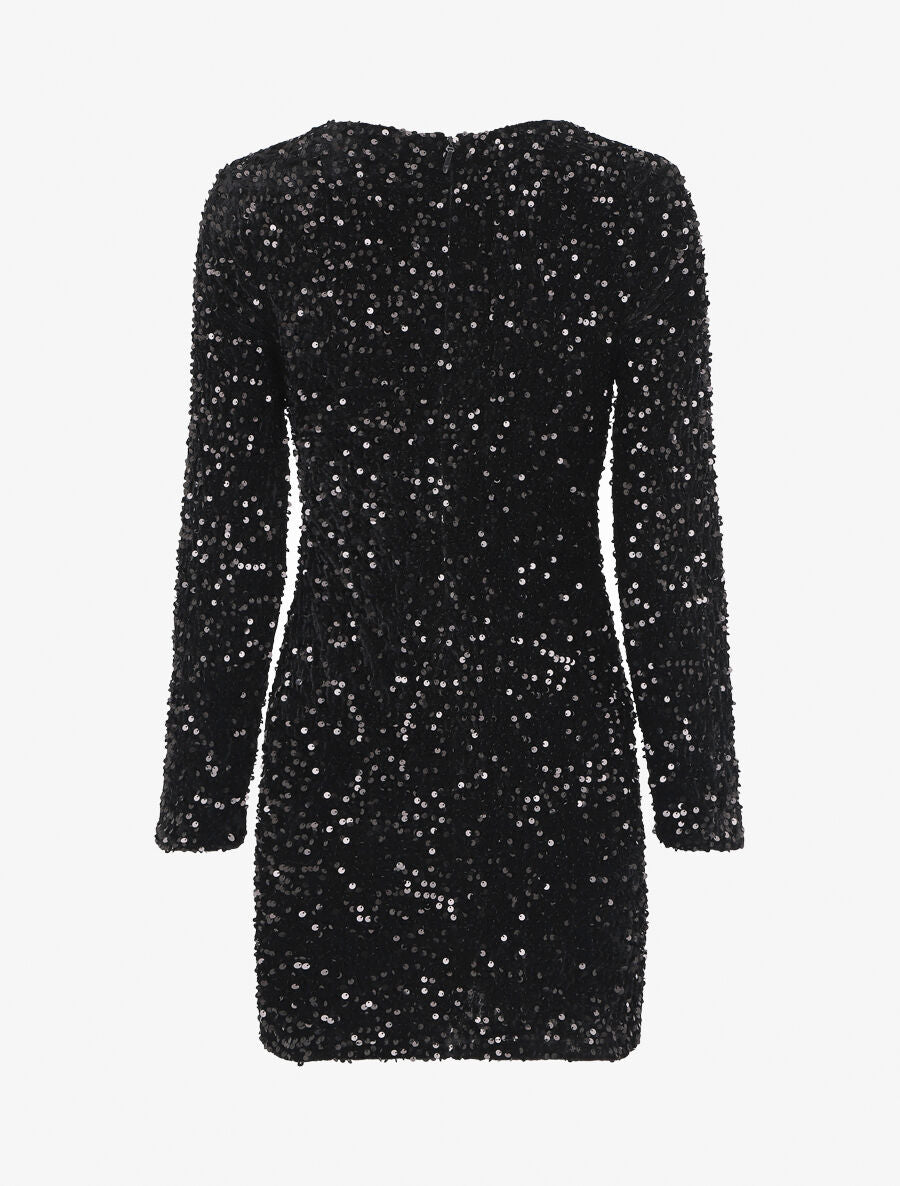 Robe courte en velours à sequins - Noir - 2