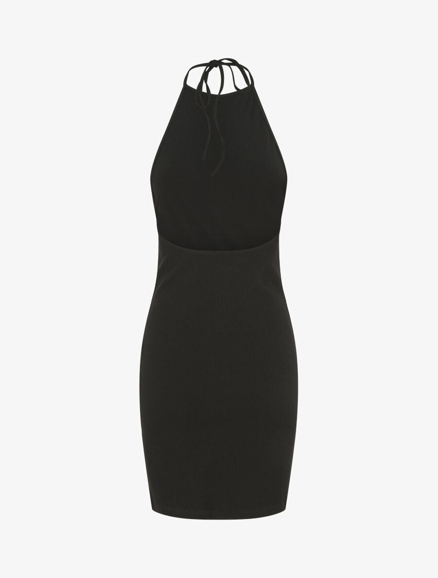 Robe unie côtélé à dos-nu - Noir - 2